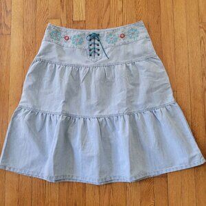 Zana Di Floral Embroidered Denim Skirt 13 Blue Jean Corset Lace Up Boho Modest Y
